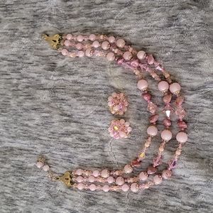 Vintage necklace earring set Pink